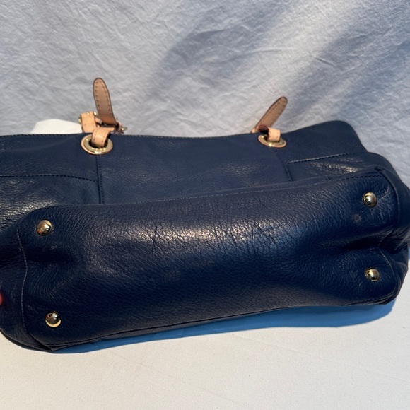 Michael Kors Dark Blue Tote with Tan Straps - Picture 9 of 13